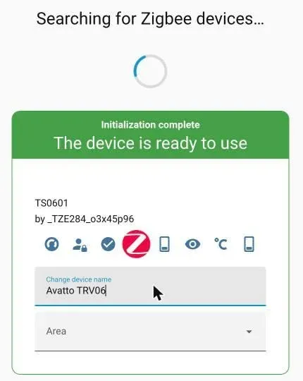 The device name field in the ZHA card set to Avatto TRV06