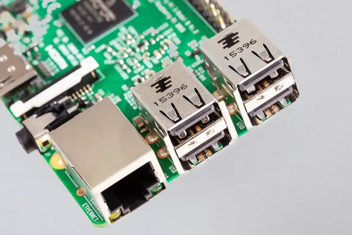 Raspberry Pi 3 Model B component layout closeup