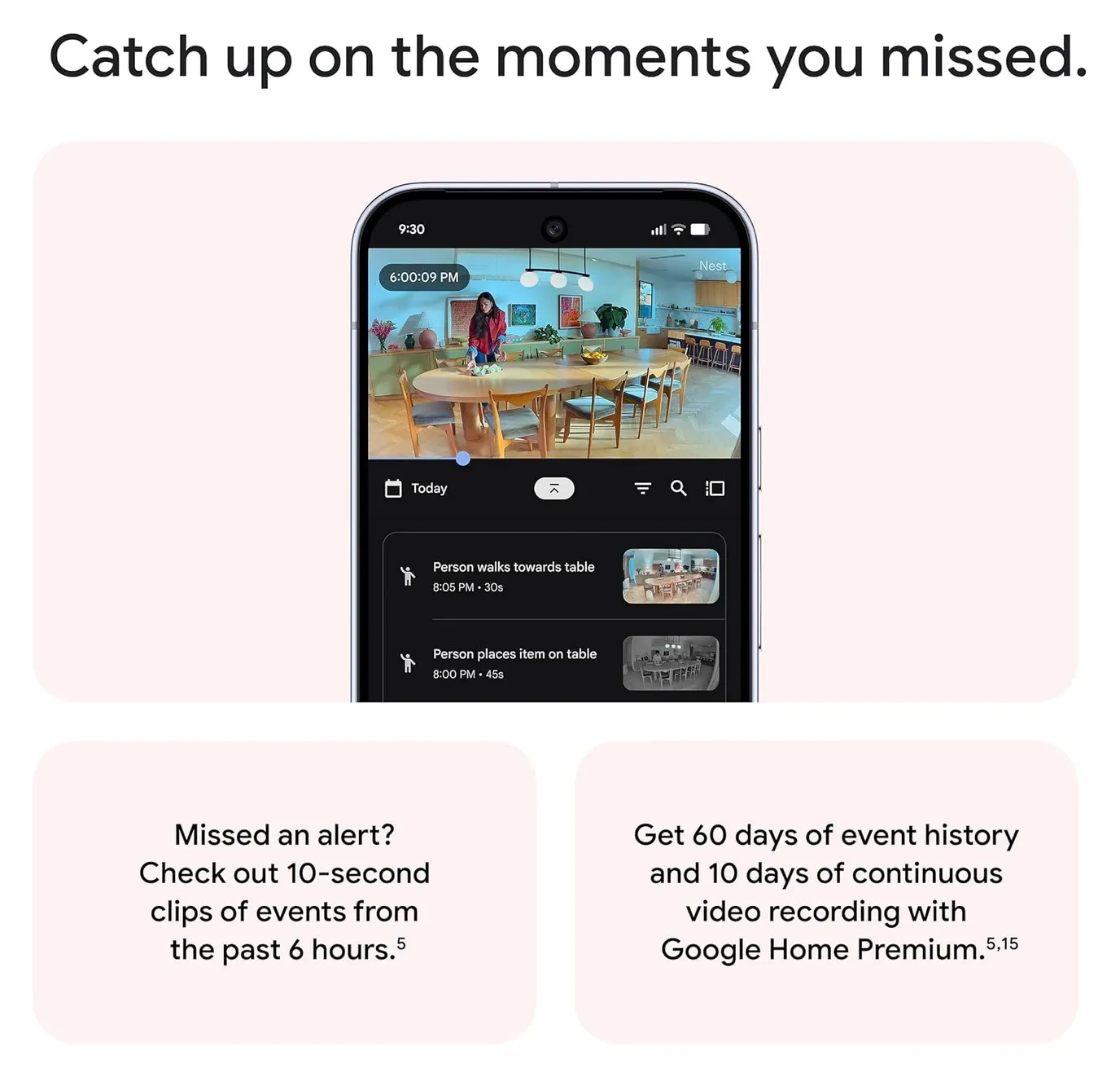 Google Nest Cam Indoor subscription plans showing Standard and Advanced tiers with event history