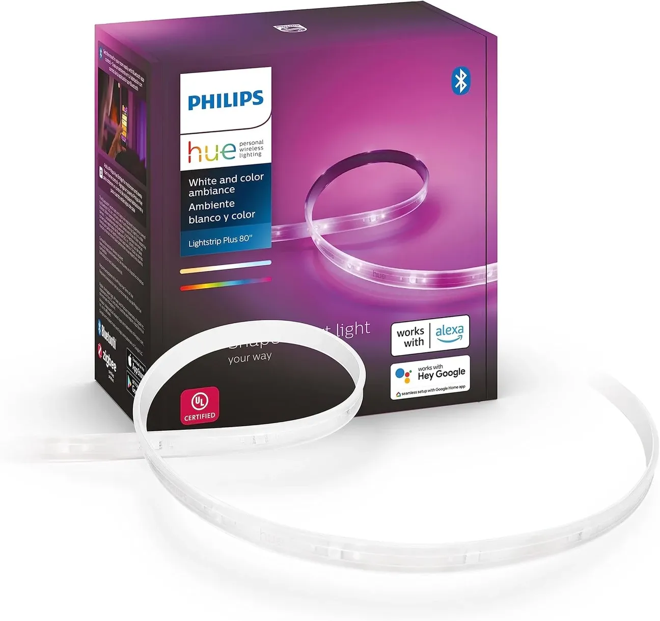 Philips Hue Lightstrip Plus with vibrant colors and flexible design