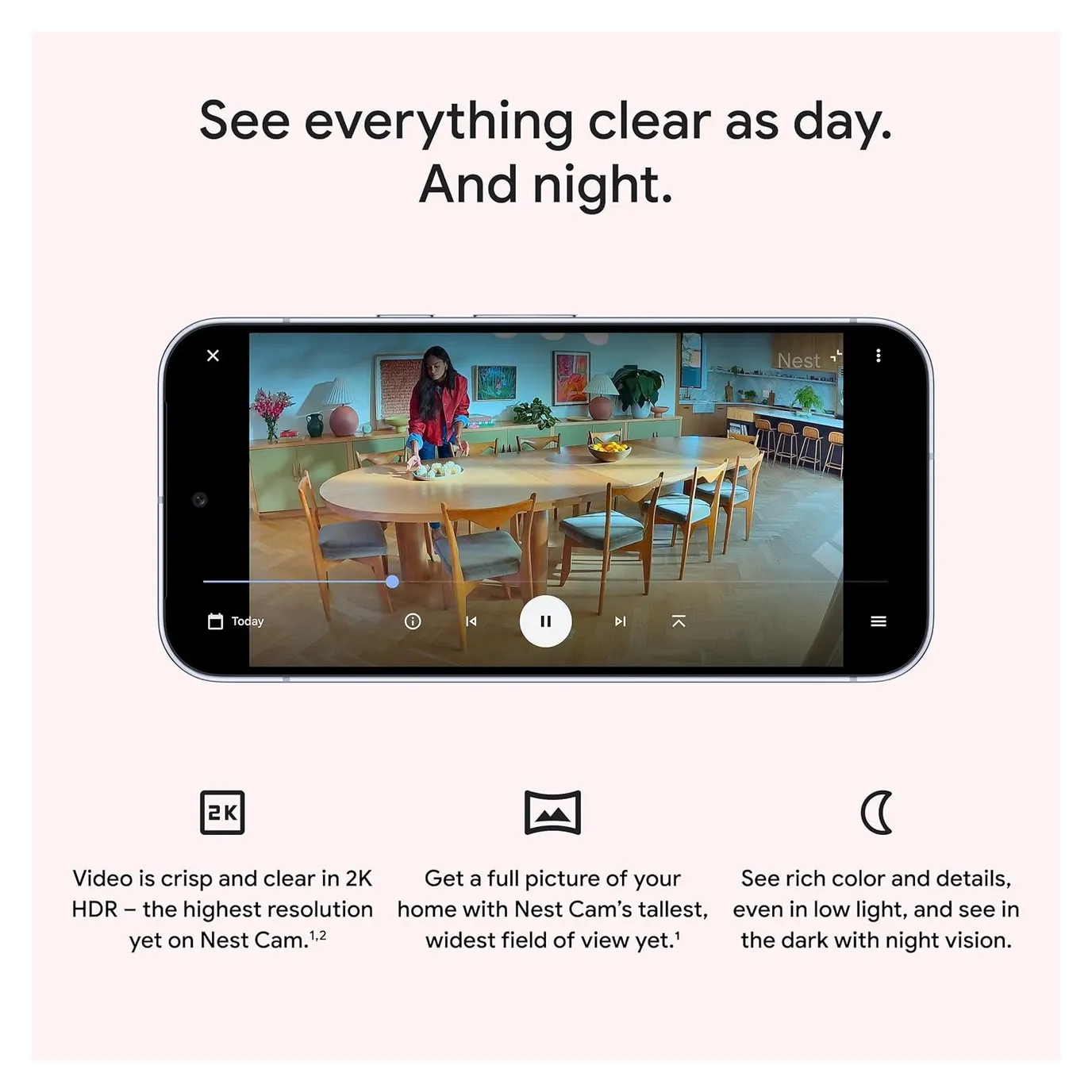 Google Nest Cam Indoor 3rd gen front view showing 2K camera lens and magnetic mount
