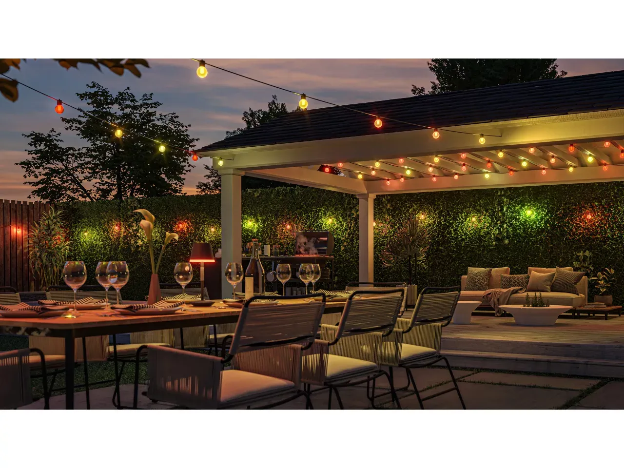 Philips Hue Festavia globe string lights outdoor party