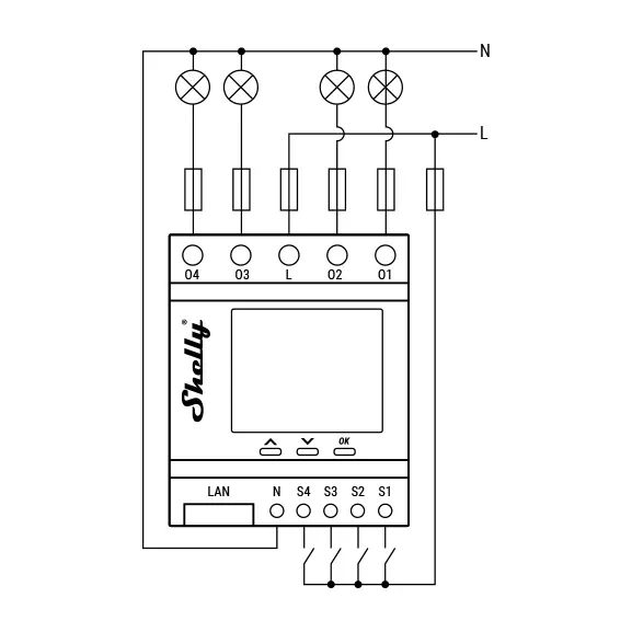Shelly Pro 4PM Wiring Diagram