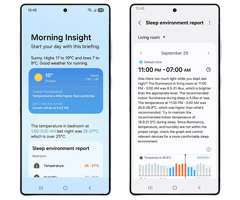 Samsung SmartThings sleep wellness dashboard showing health integration features
