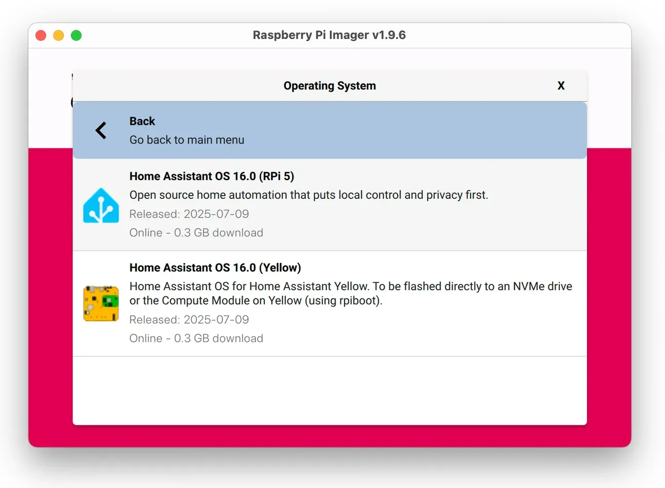 Pi Imager progress bar showing Home Assistant OS flashing to microSD card at 100%