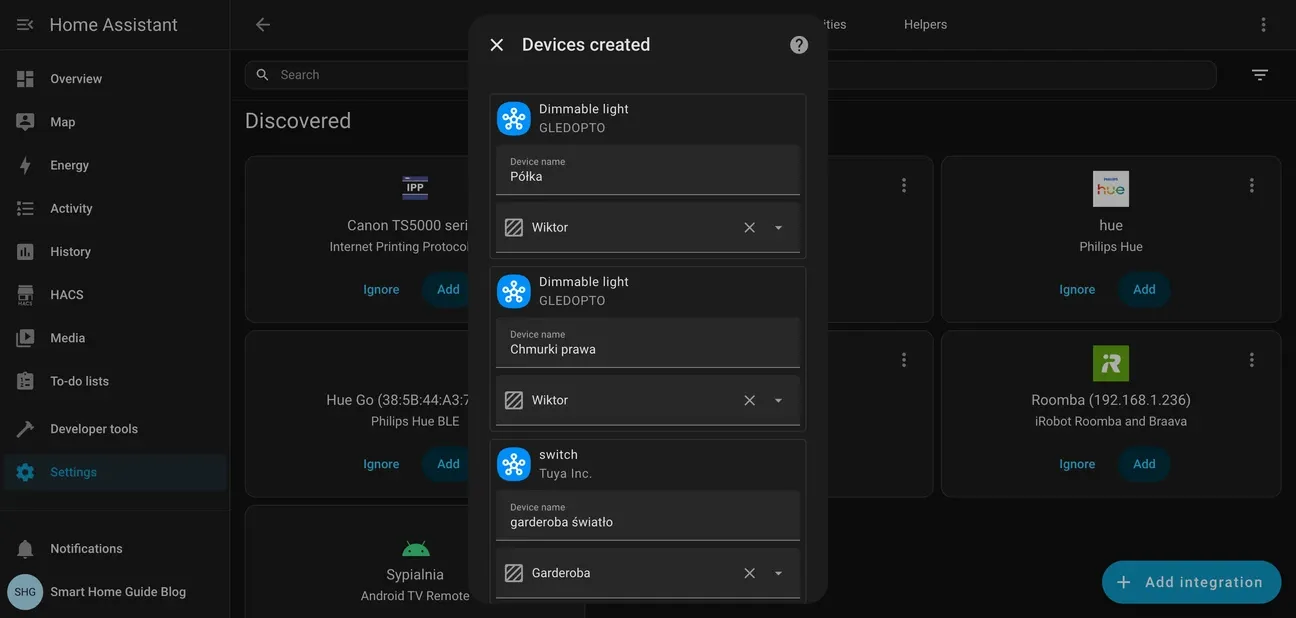 Granting SmartThings location access in Home Assistant