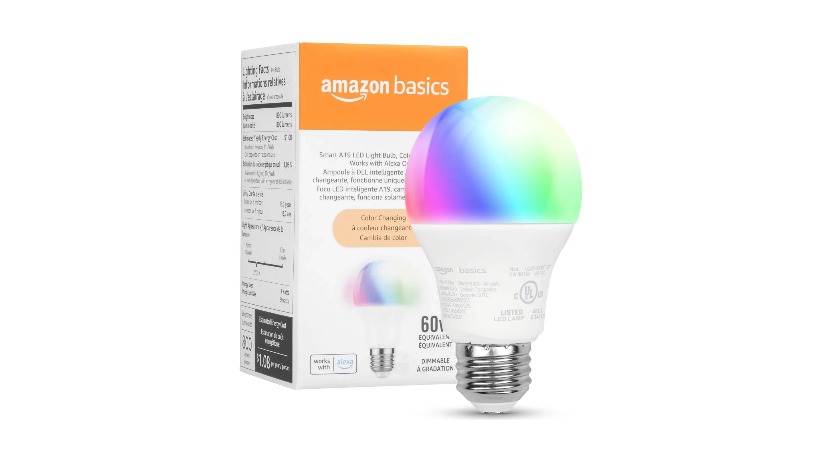 Amazon Basics Smart LED Bulb - Color Changing A19 - Light