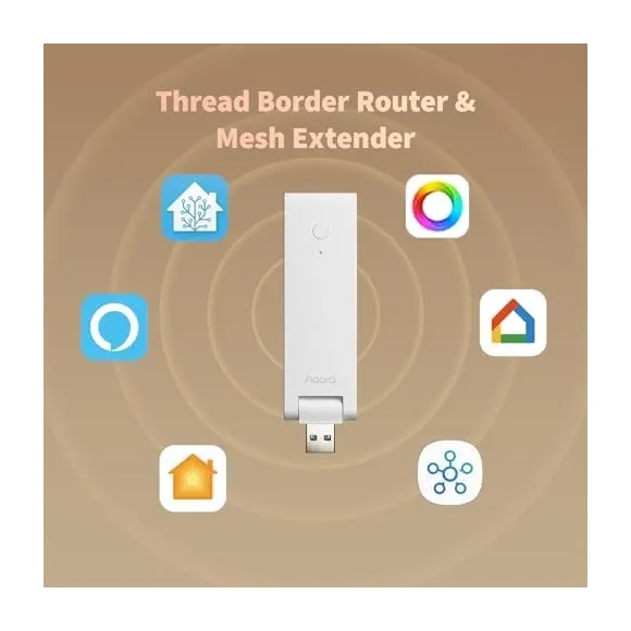 Aqara Hub M100 multi-protocol connectivity showing Matter, Thread, and Zigbee support