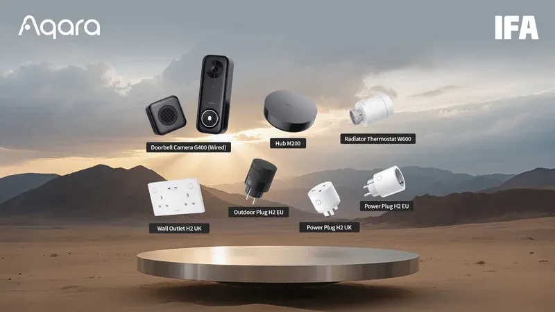 Aqara IFA 2025 product showcase featuring the G400 doorbell