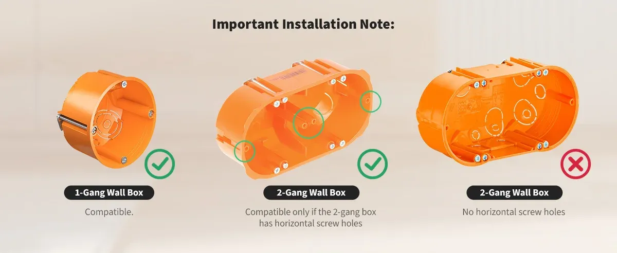 Aqara's installation note on which wall boxes fit the Panel Hub S1 Plus