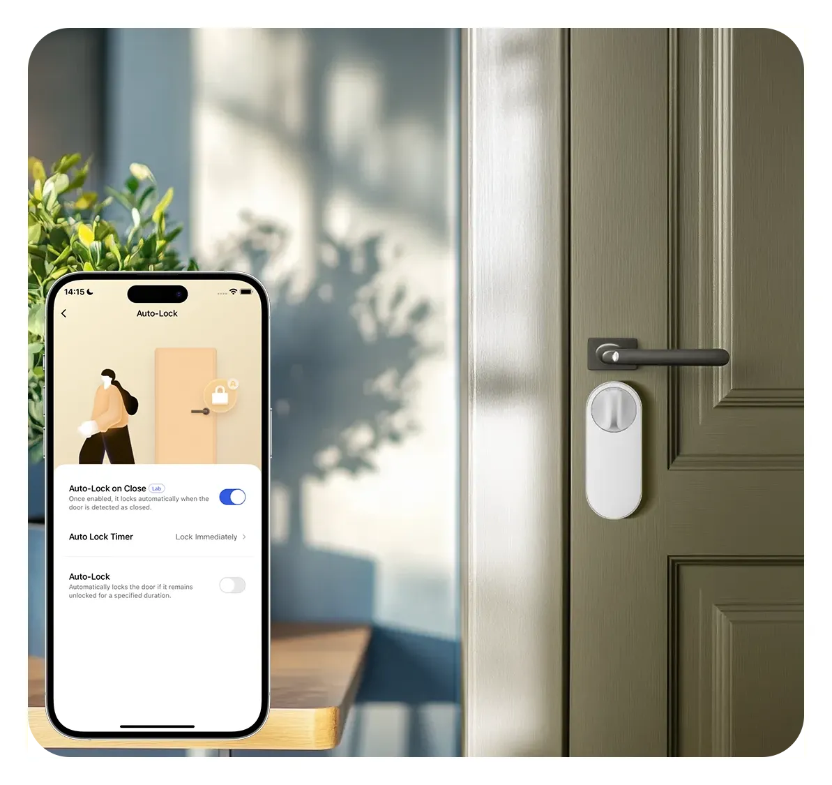 Auto-lock features showing gyroscope detection and timed locking