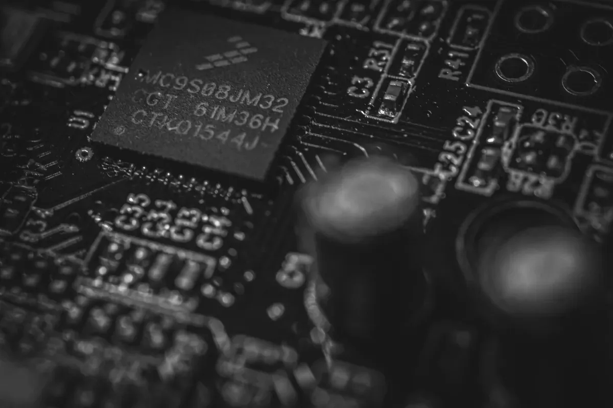 A close-up of a microprocessor chip