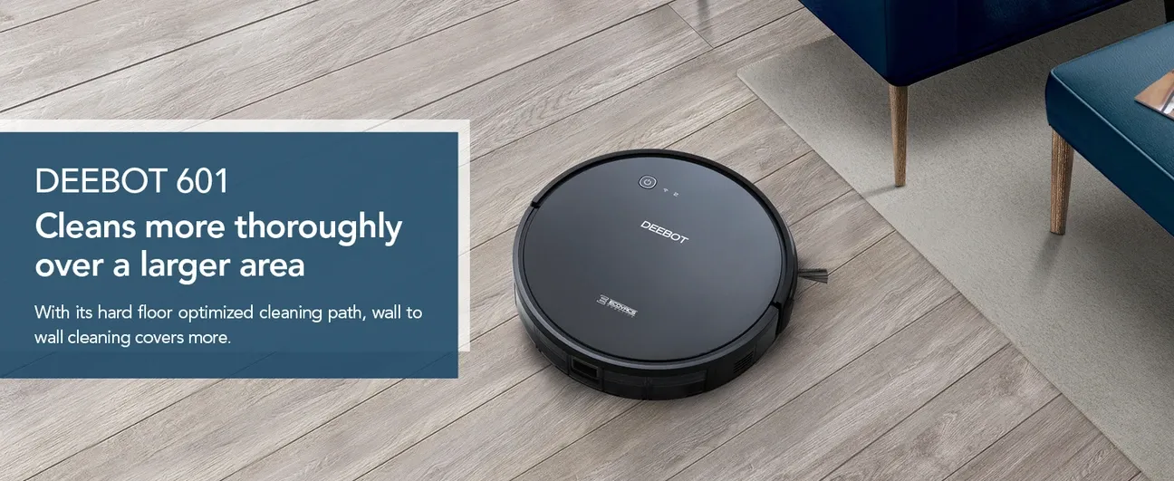 Ecovacs Deebot 601 cleaning large areas with Smart Motion navigation