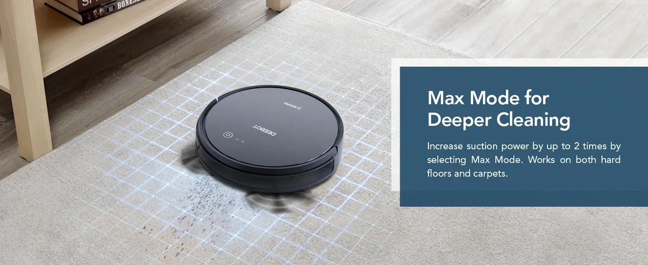 Ecovacs Deebot 601 in Max mode for deep carpet cleaning