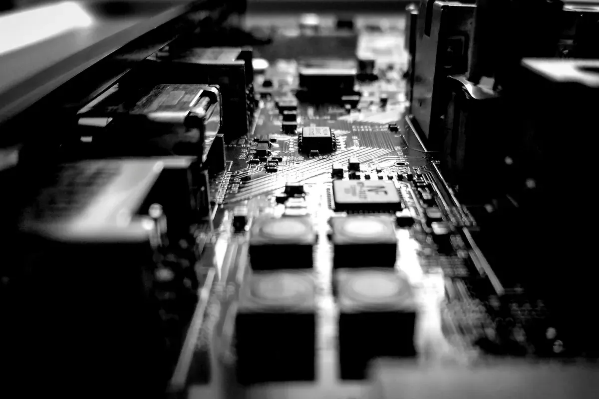 A circuit board with its components crowded together