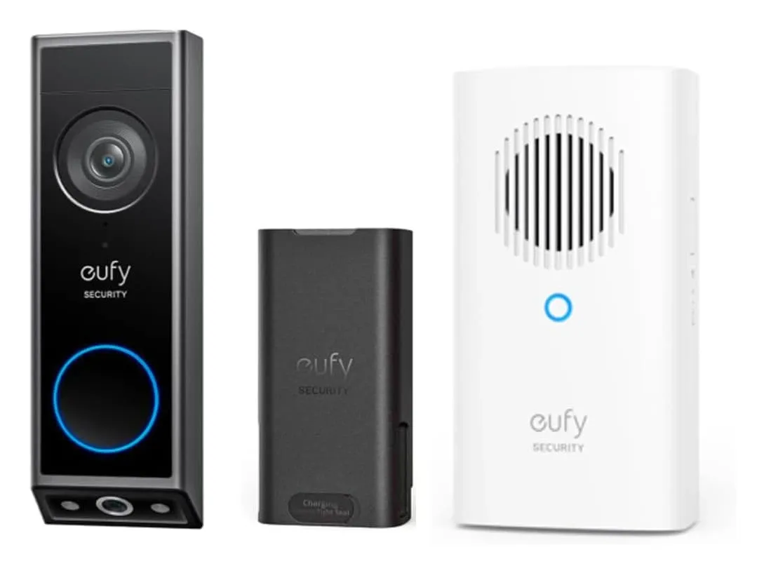Eufy Security Video Doorbell Dual mounted on home entrance door frame