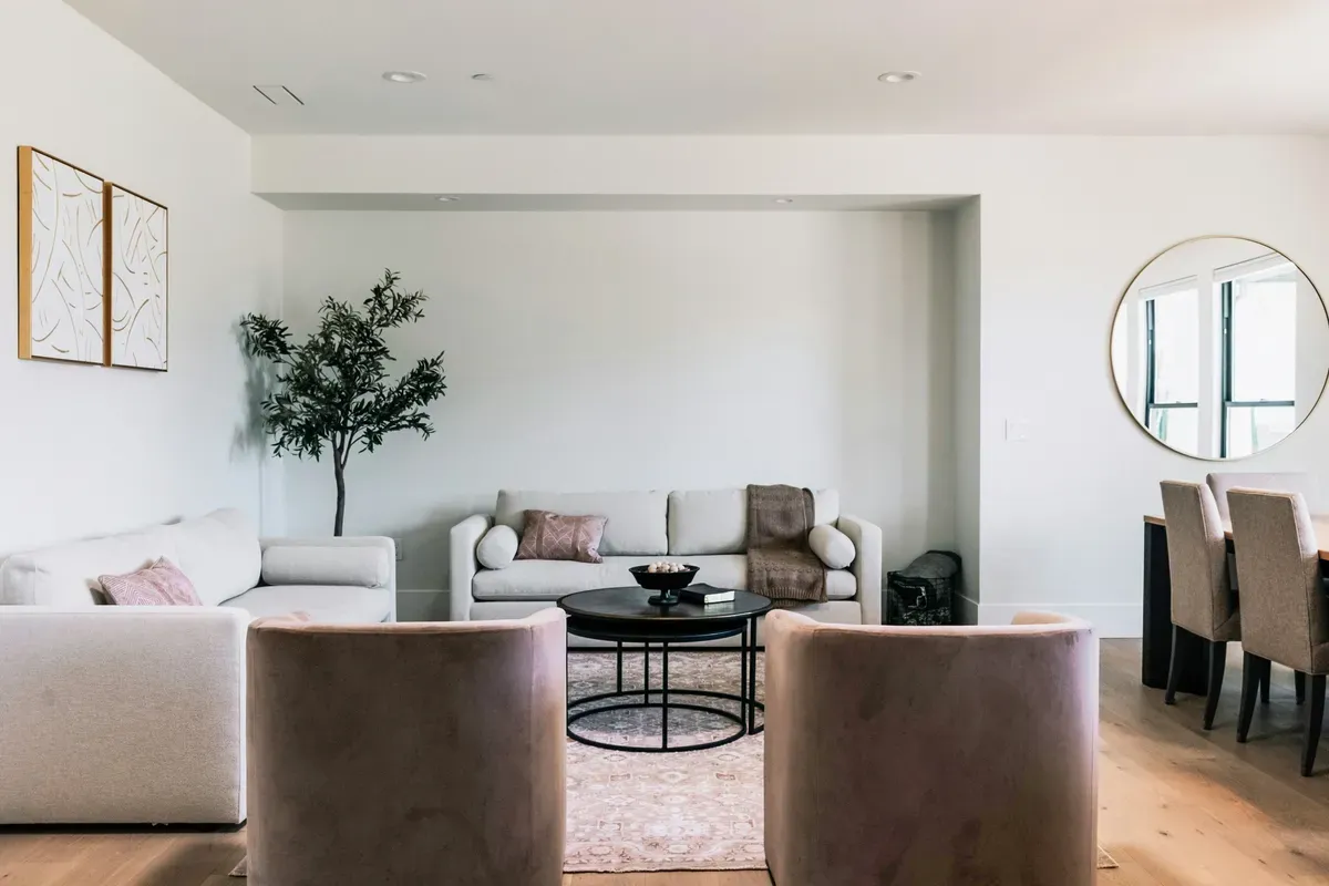 A modern living room with minimalist furniture