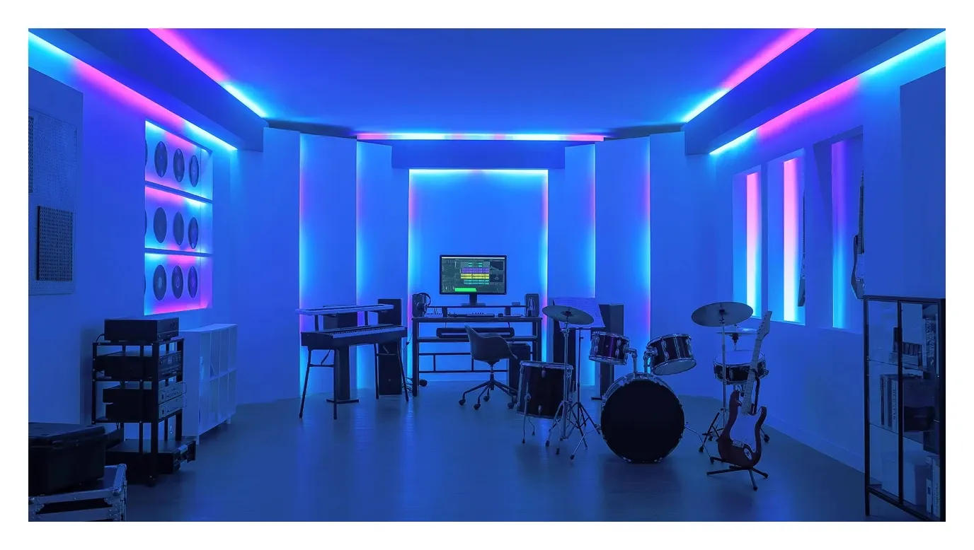 Govee M1 LED strip showing multi-color segmented effects and gradient color transitions