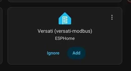 Discovered section of Settings, Devices and services, with the Versati ESPHome device and its Add button