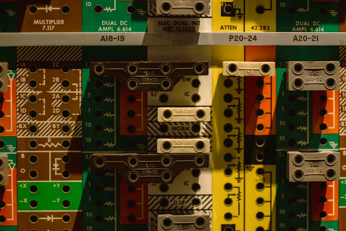 A close-up of a multicoloured circuit board