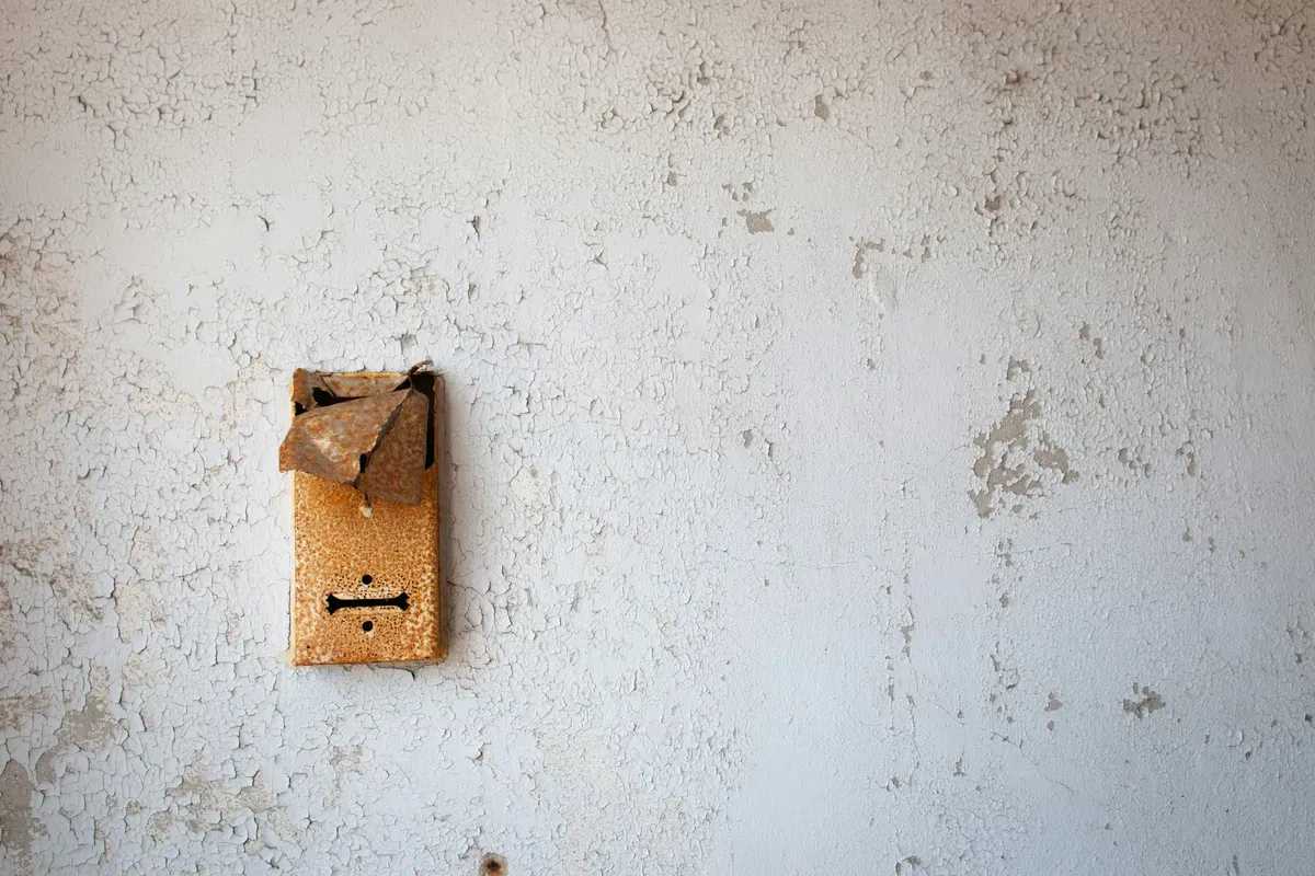 A bare wall with a single light switch on it