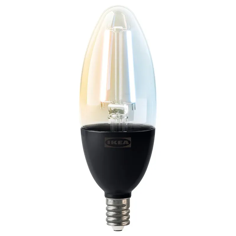 IKEA KAJPLATS decorative smart bulb in clear glass with warm white filament glow