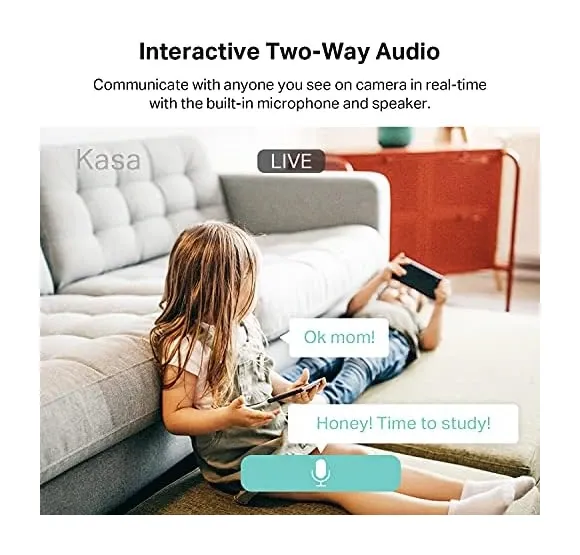 Kasa KC410S installation setup showing wall mount and power connection options