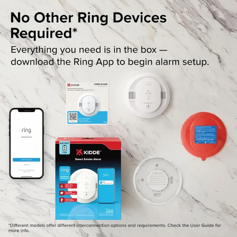 Kidde smart smoke alarm in bedroom showing ceiling mounting position and clearance