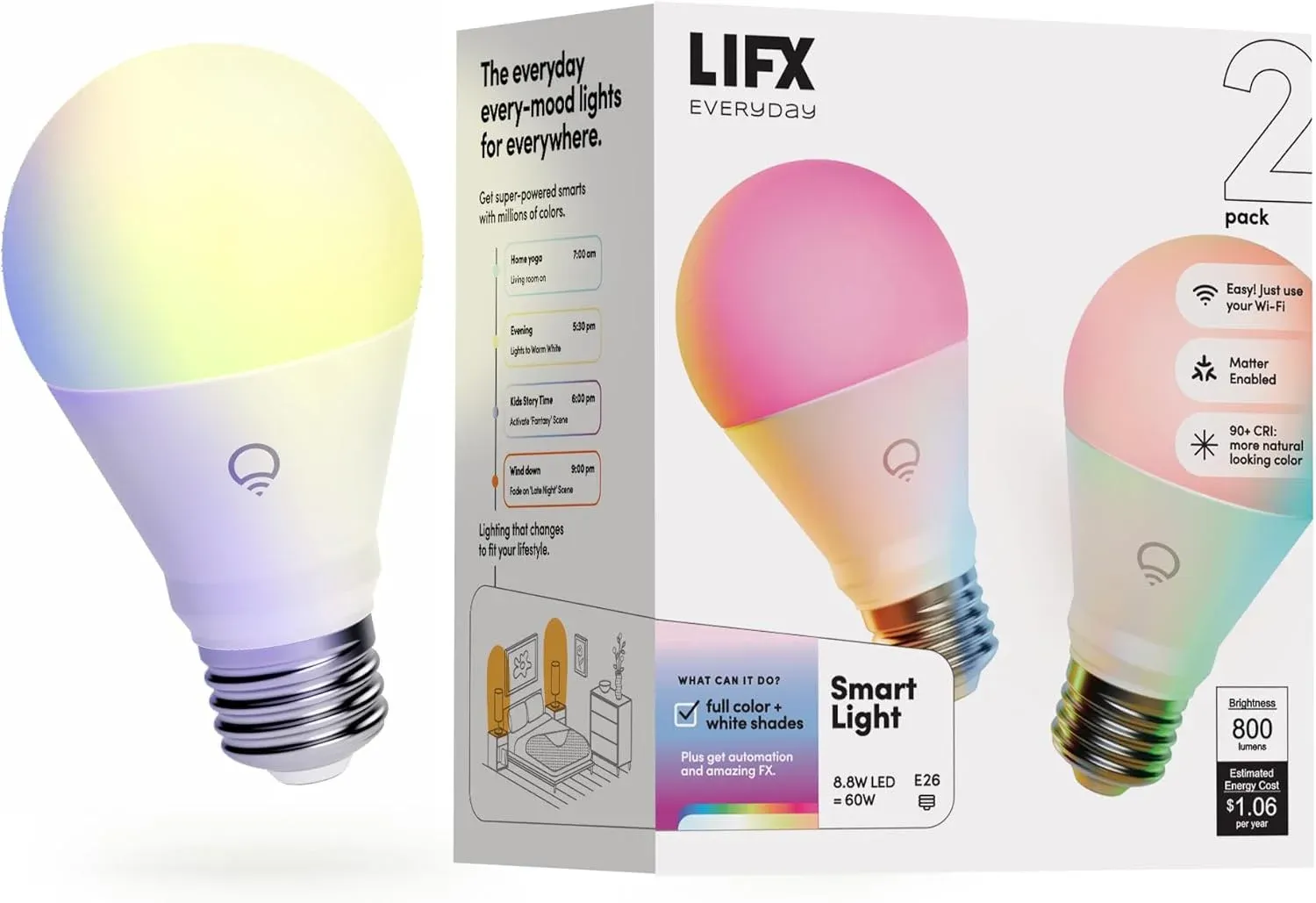 LIFX A21 color spectrum with tunable white temperatures from warm to cool