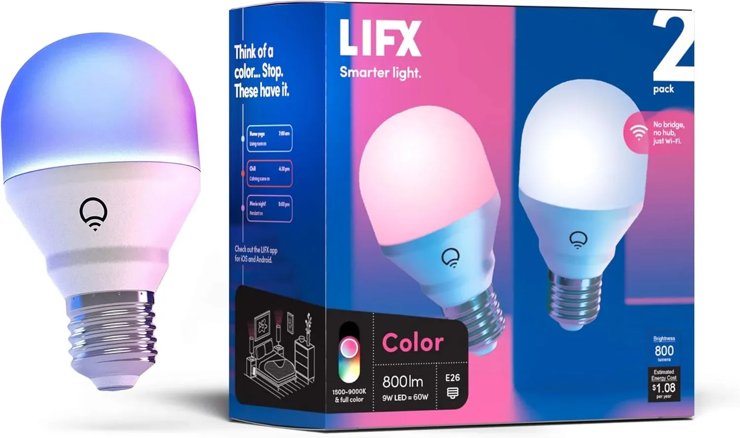 LIFX A21 multicolor lighting options for mood and ambiance control