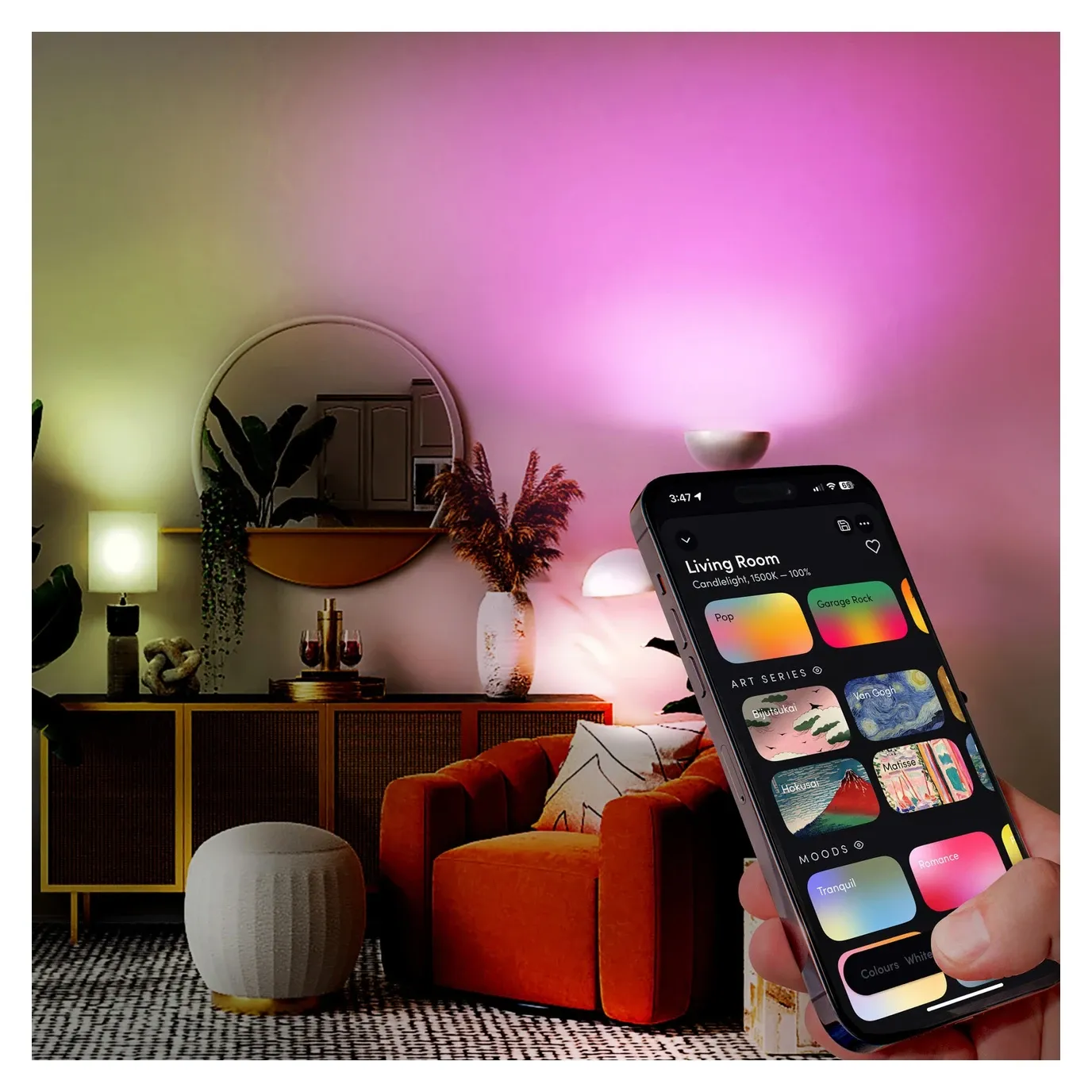 LIFX A21 SuperColor in a living room setting