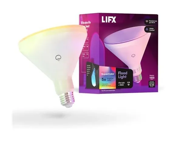 LIFX Outdoor PAR38 smart bulb package and included components