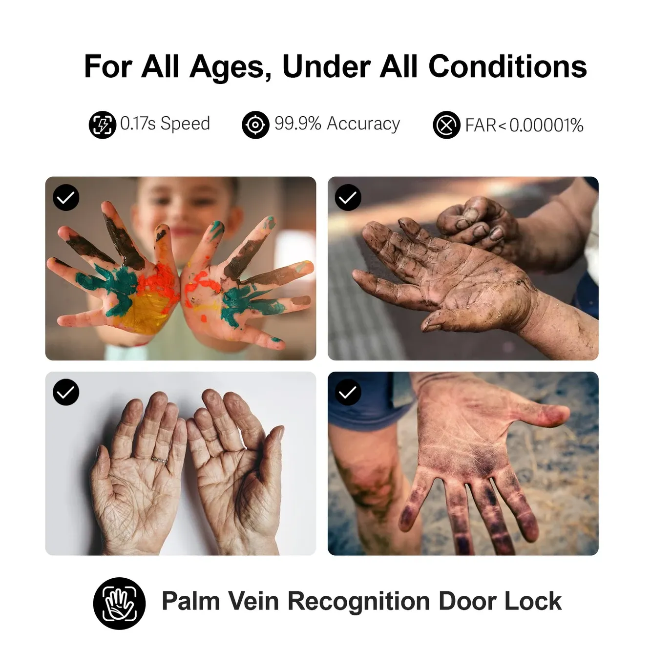 Palm vein recognition working across all conditions - 0.17s speed, 99.9% accuracy for all ages and hand types