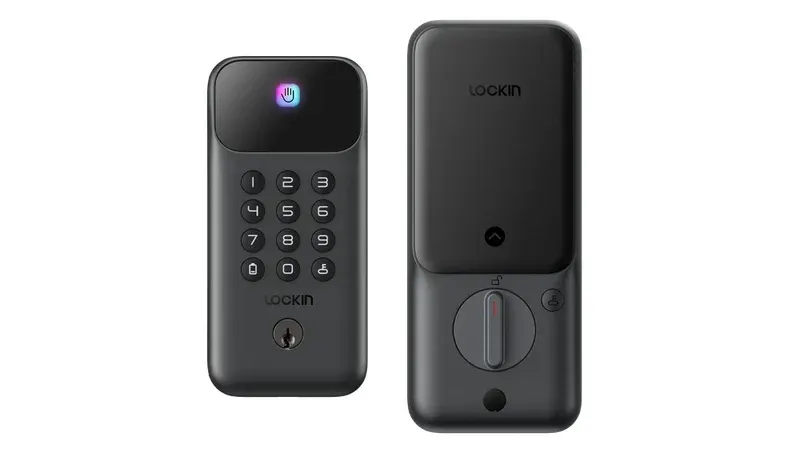 Lockin Veno Pro Wireless smart lock installed on a wooden door with the app open on a phone