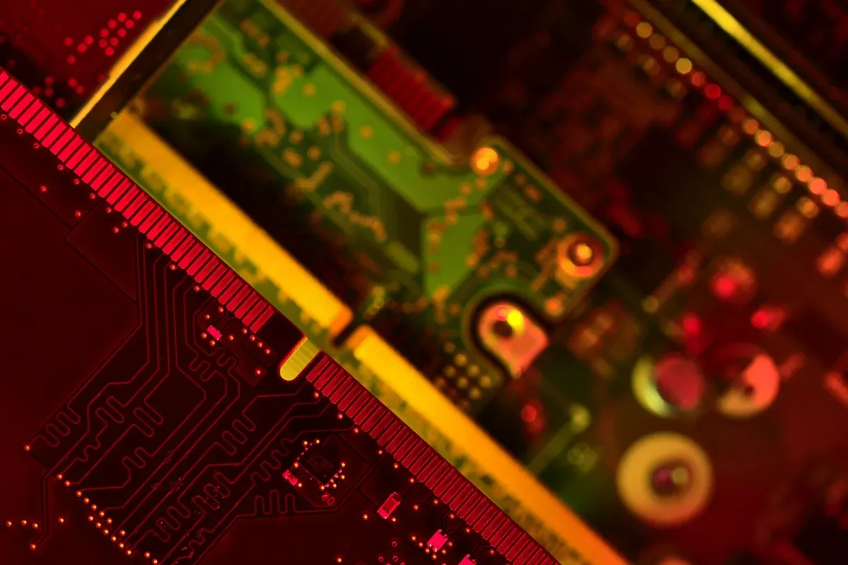 A close-up of a computer motherboard