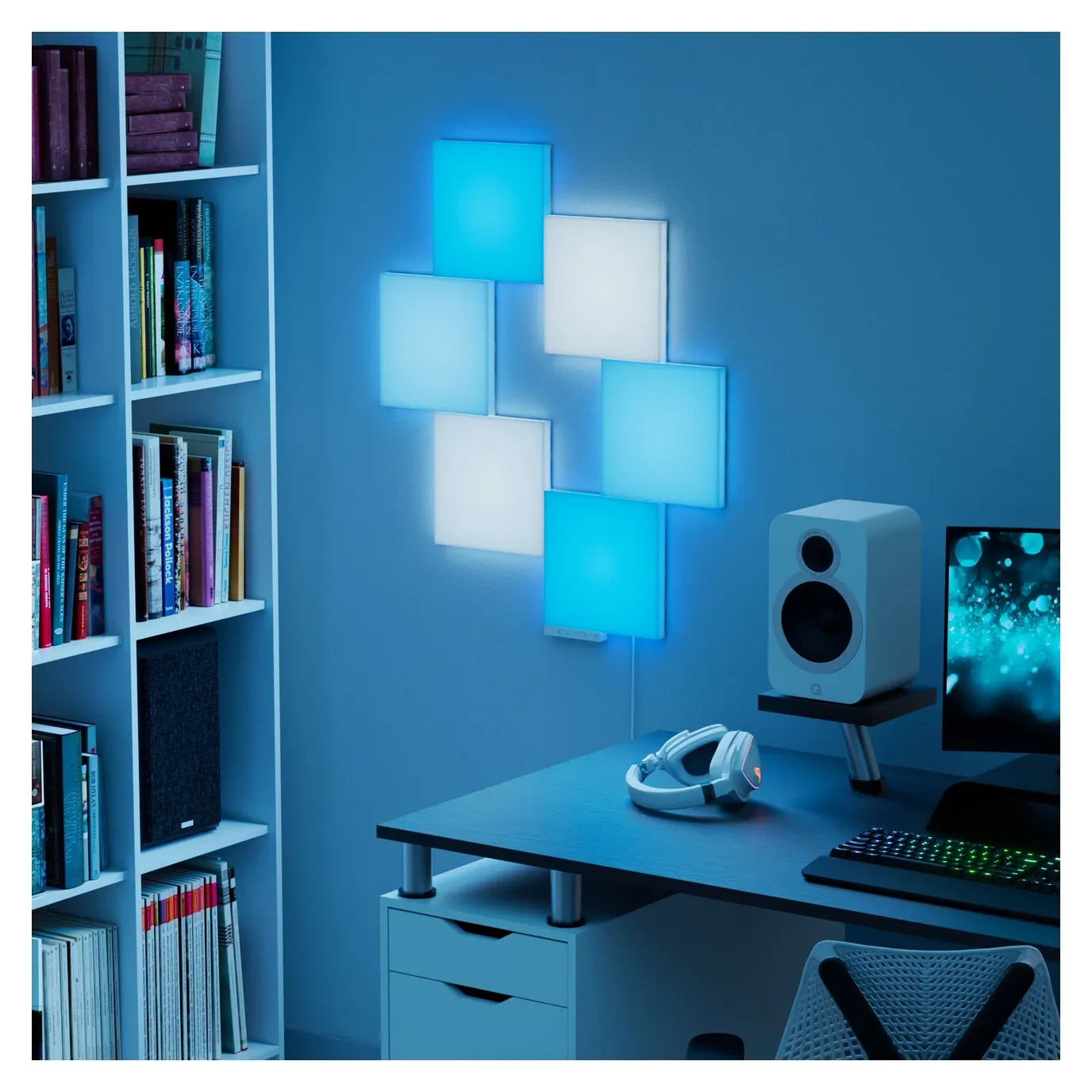 Nanoleaf Blocks Blue Gaming Room Setup