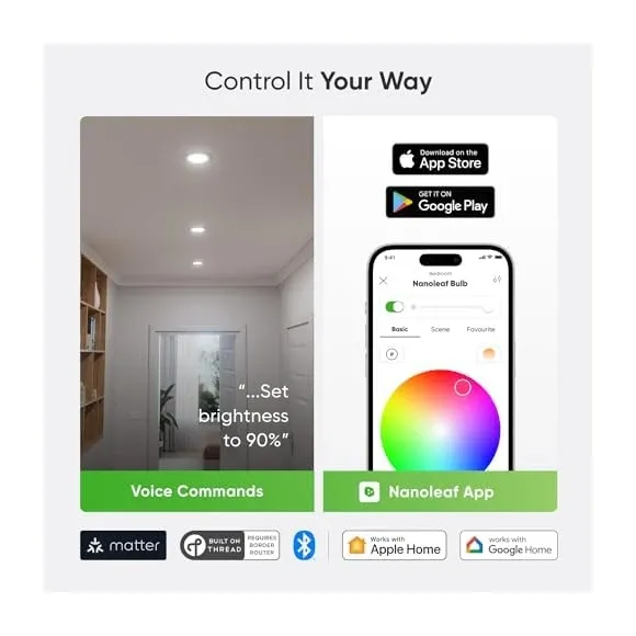 Nanoleaf GU10 bulbs displaying multiple vibrant color options