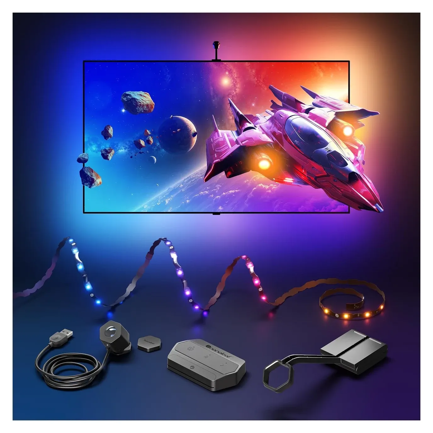 Nanoleaf Lightstrips displaying vibrant RGB colors