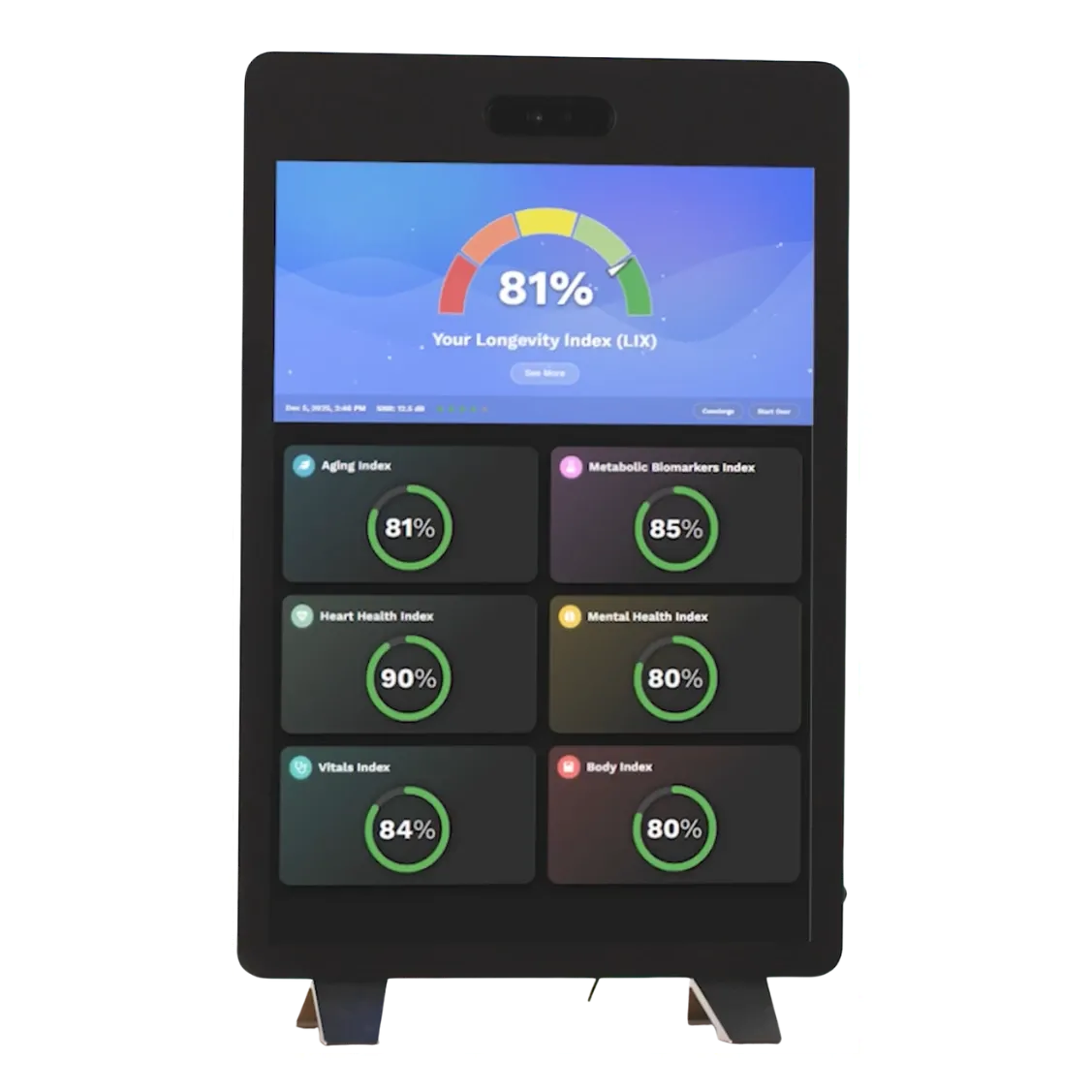 NuraLogix mirror displaying real-time health metrics and wellness analytics