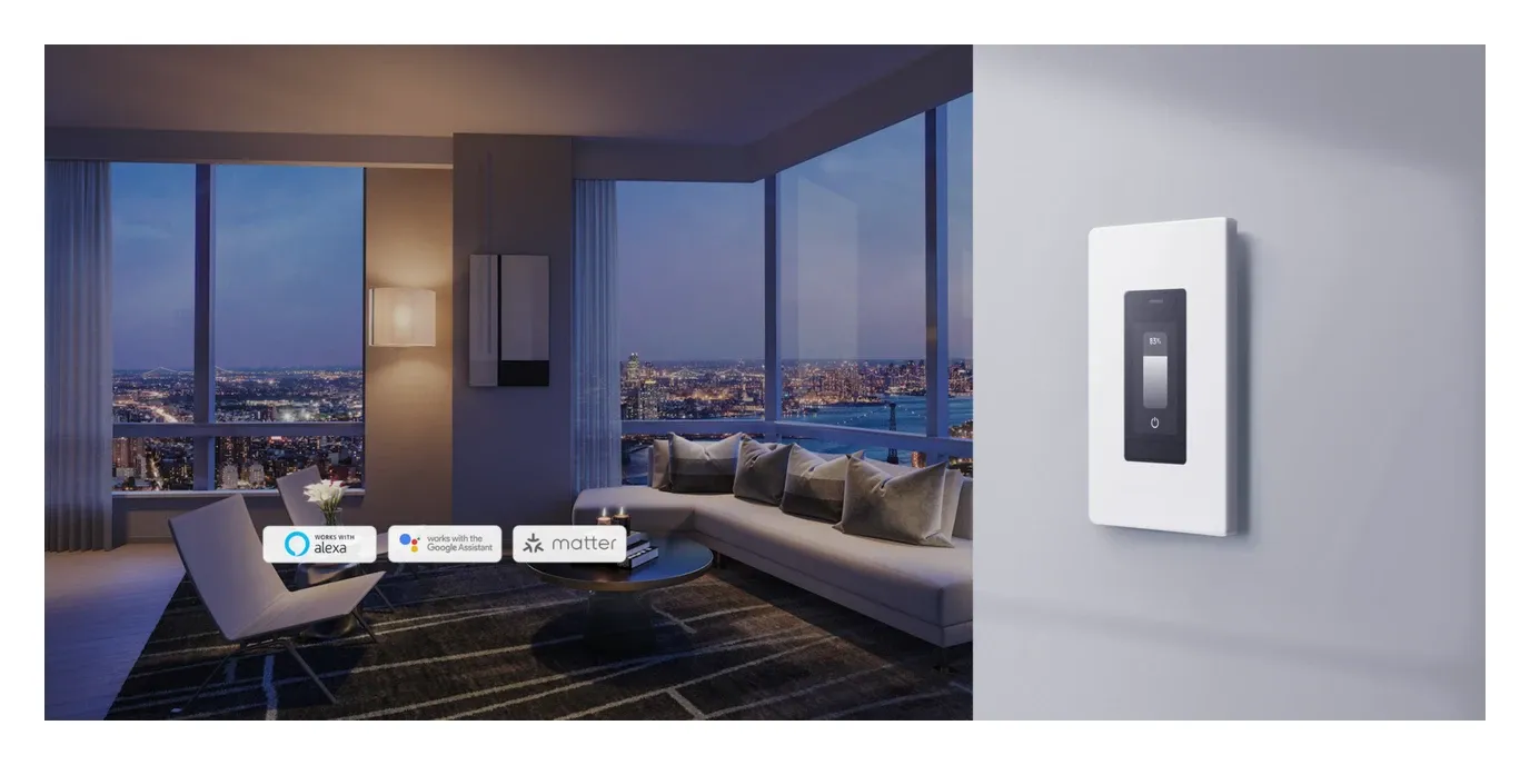 Orvibo dimmer switch hero showing modern living room integration