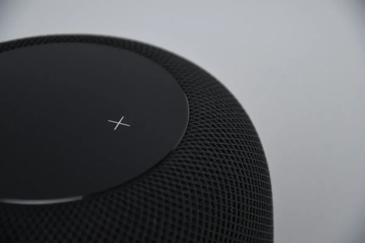 A black mesh smart speaker, the kind that goes missing on the network