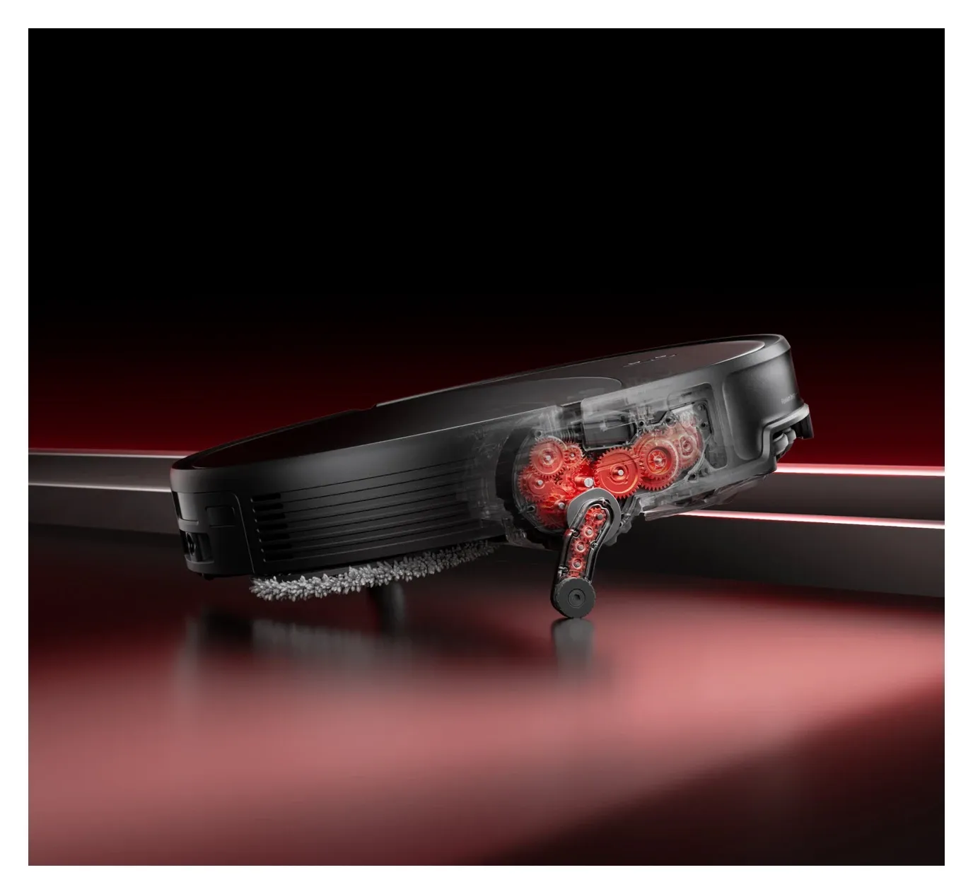 Roborock Saros 20 robot vacuum top-down view showing LiDAR turret and brushes