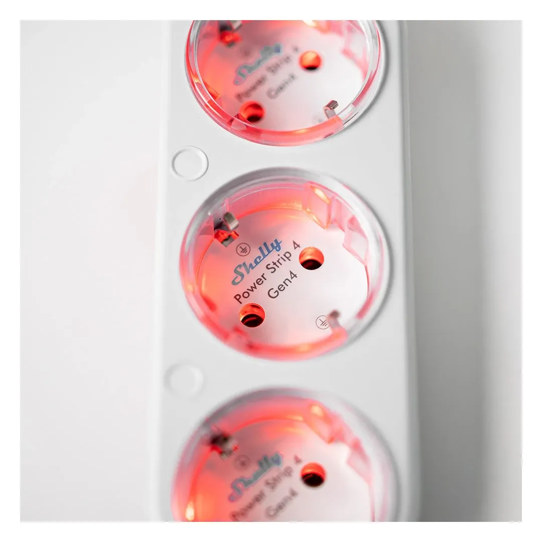 Shelly Power Strip 4 Gen4 detail view showing LED indicators and button controls