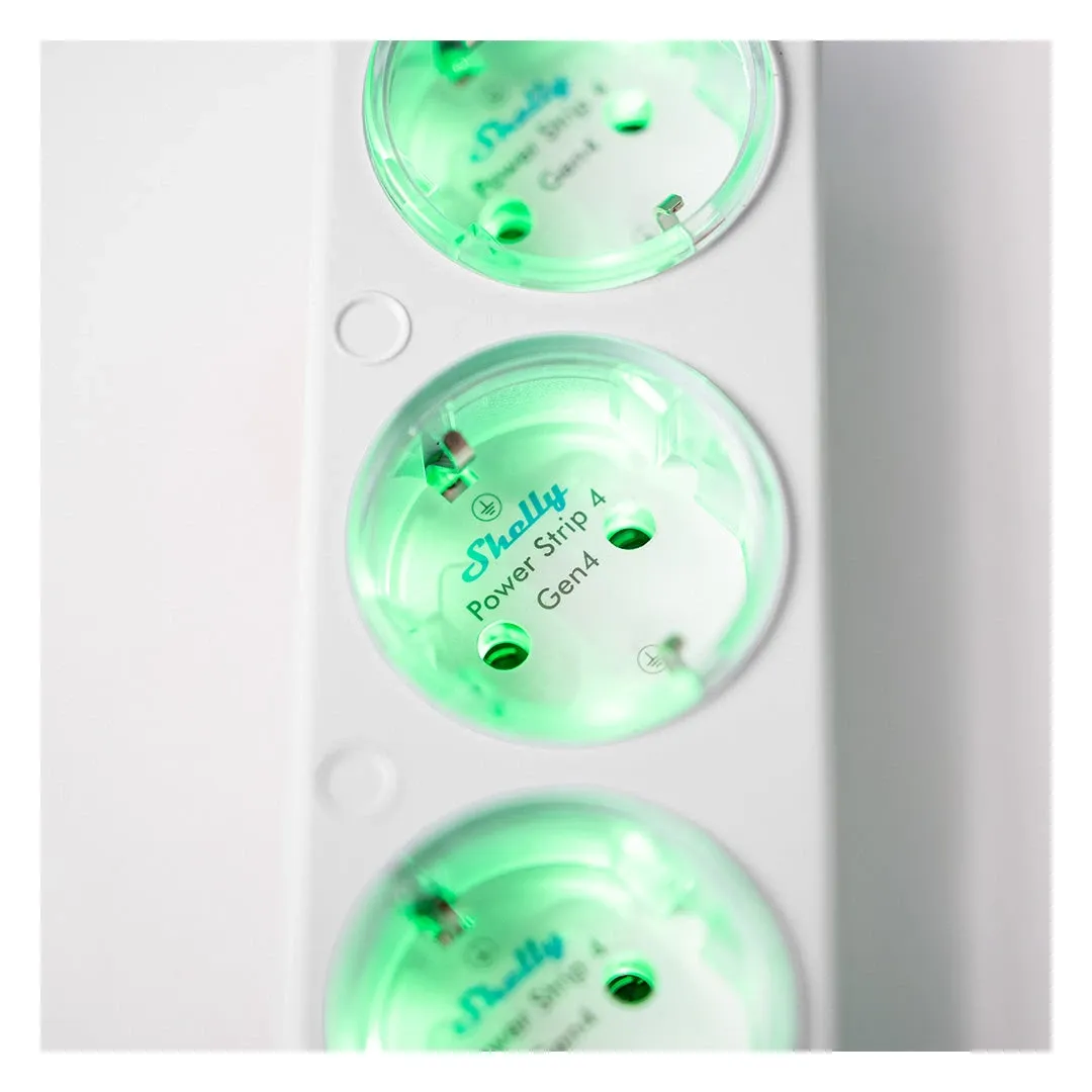 Shelly Power Strip 4 Gen4 side view showing compact design and outlet layout