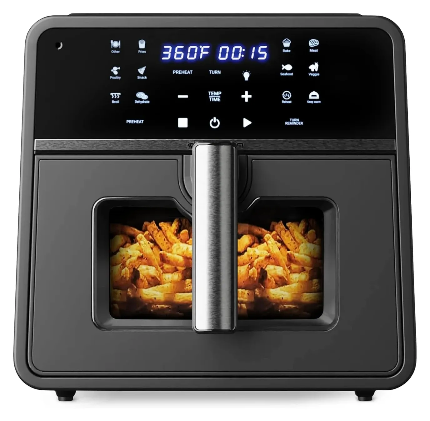 Emerson SmartVoice Air Fryer 10qt product hero shot showing sleek black countertop design