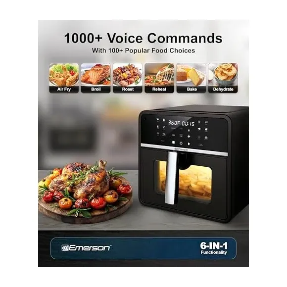 Emerson SmartVoice Air Fryer non-stick basket Non-stick cooking basket and removable components for easy cleaning