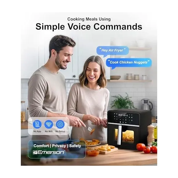 Emerson SmartVoice Air Fryer digital control panel Digital control panel and touchscreen interface with preset cooking modes