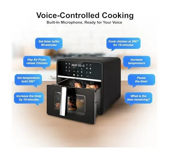 Emerson SmartVoice Air Fryer intuitive digital display Intuitive digital display showing cooking mode selection and preset buttons