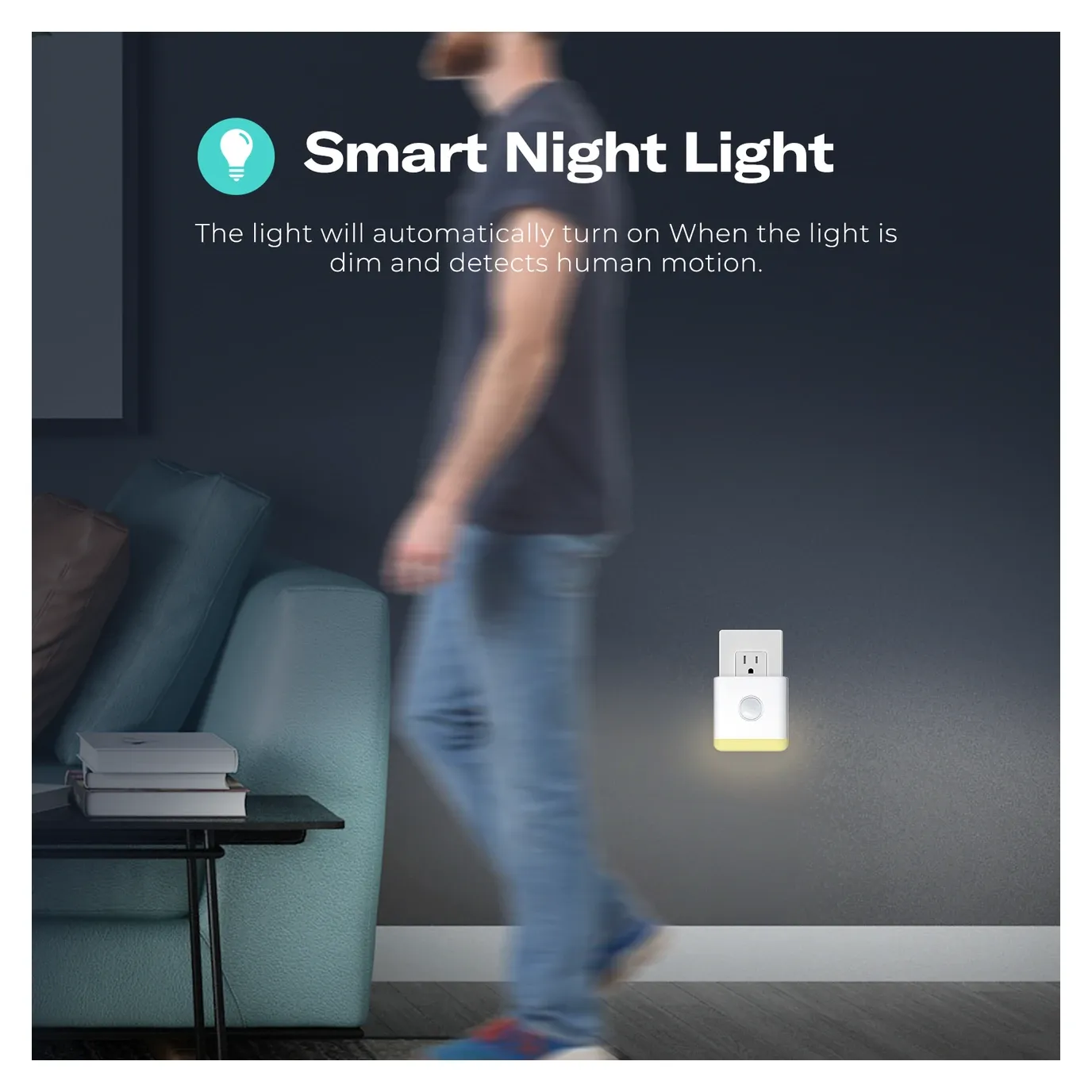 Third Reality Motion Sensor Nightlight installed on bedroom wall showing integrated mounting and ambient glow