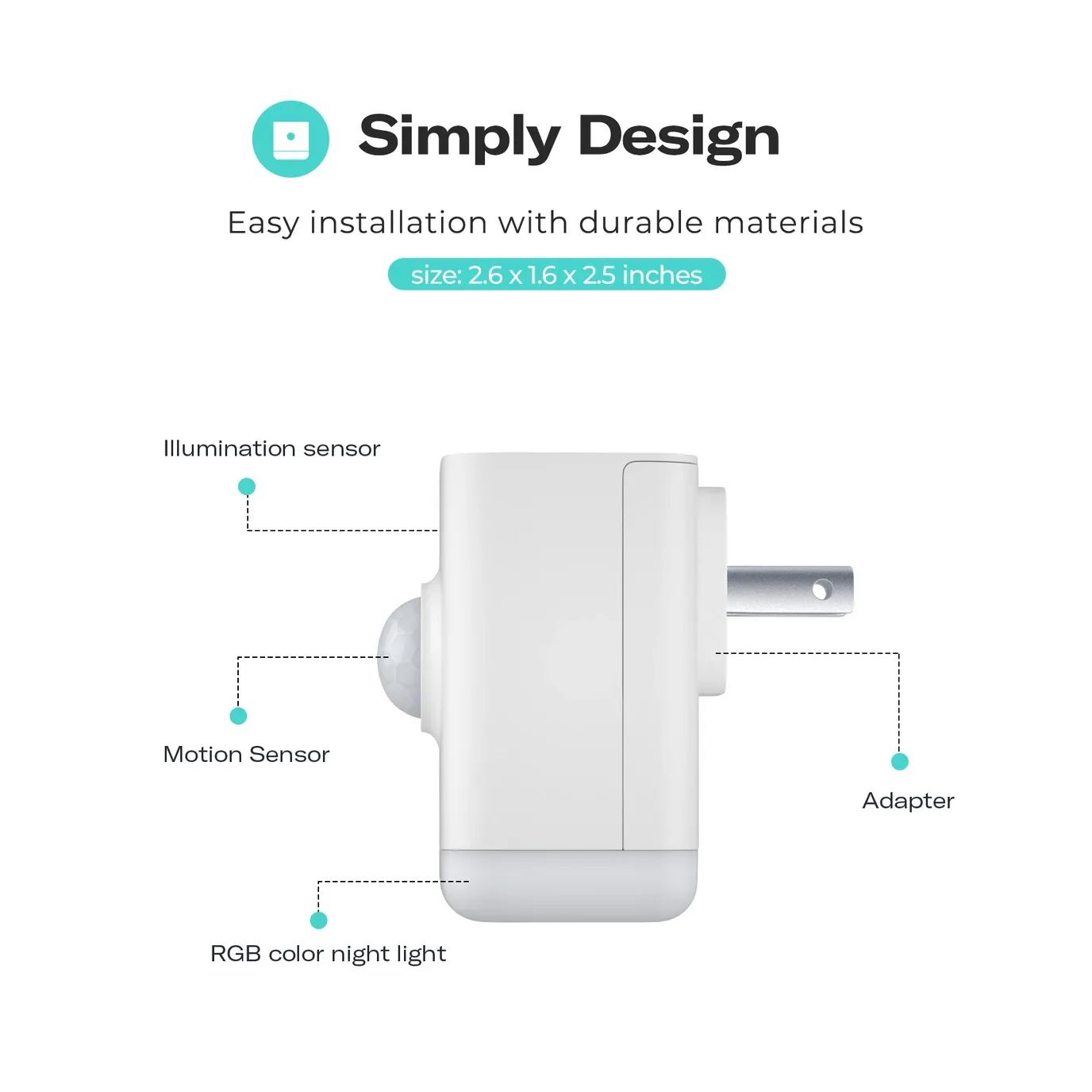Third Reality Motion Sensor Nightlight compact white design from front view